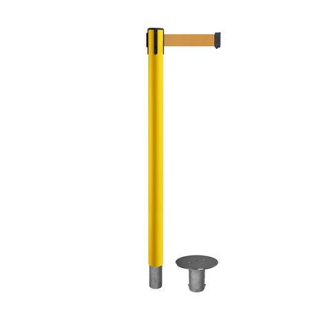 MONTOUR LINE Stanchion Belt Barrier Removable Base Yellow Post 11ft.Brown Belt MSX630R-YW-BN-110